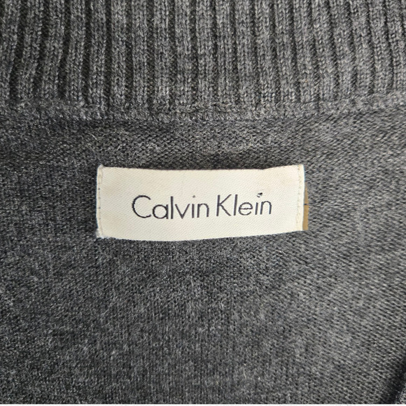 Calvin Klein Gray Merino Wool Blend Sweater Dress Short Sleeve V-Neck Medium - Picture 6 of 11